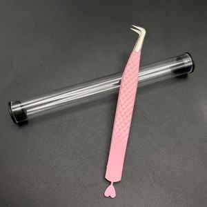 Pinzas profesionales de Extensión de pestañas de acero inoxidable con recubrimiento en polvo rosa con diseño de corazón logotipo personalizado aceptado - Product Image 6
