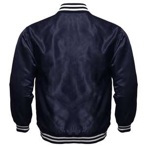 Veste de baseball universitaire en laine matelassée à manches en satin noir pour hommes, col montant long, vêtements d'extérieur de style américain, tissu doux, style letterman - Product Image 6