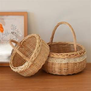 Handmade Natural Rattan Storage <b>Basket</b> with Handles - Eco-friendly Desktop Organizer for Kitchen & Home Decor - Product Image 3