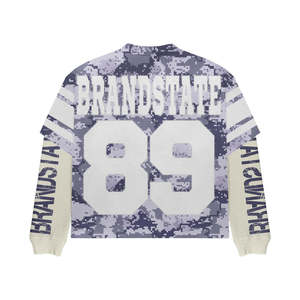 Personnalisé Hip Hop Double Couche Plaid Jacquard Tricot Jersey Manches Longues Surdimensionné T-Shirt Anti-Rétrécissement Protection UV Tissu 300g pour Hommes - Product Image 2