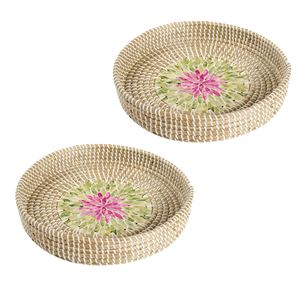 Plateau de service rond en jonc de mer à motif floral avec nacre, plateau en nacre fait à la main pour tables basses, cuisine à domicile en provenance du Vietnam - Product Image 6