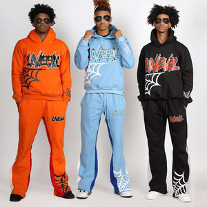 2024 Unisex Custom Streetwear High Quality 100% Cotton Puff Printing Oversized Hoodie Sweatpants <b>Set</b> Plus Size for Winter - Product Image 2