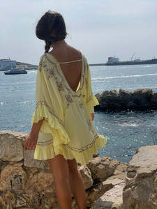 High Fashion Embroidered <b>Dresses</b> <b>Long</b> Flare <b>Sleeve</b> Designer Custom Embroidery Boho <b>Bridesmaid</b> Short Boho <b>Dress</b> - Product Image 2