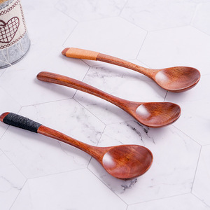 Cuillère à mélanger en bois Longan personnalisée avec manche en bois Long ustensiles de cuisine à soupe en bois pour la cuisson et l'agitation Lotus bleu - Product Image 6