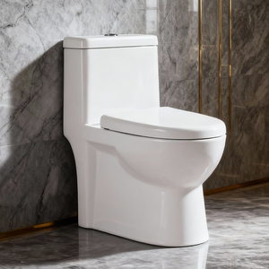 WC monobloc allongé en céramique moderne, le plus populaire, avec double chasse et siphon en S, pour salle de bain - Product Image 1