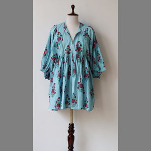 Robe bohème florale en tissu tissé écologique à imprimé à la main, décontractée, mi-longue, pour femmes, été - Product Image 1