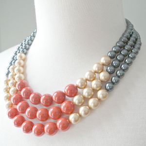 Collar de Perlas de Resina Multifilamento 2026, Cuentas Redondas Color Gris Coral Crema, Joyería Moderna para Regalos, Accesorio para Mujer - Product Image 1