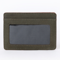 Dompet Kartu Kulit Asli Bertekstur Ultra Tipis Pendek Modis, Penutup Terbuka, Katun, Anti RFID, Unisex, Kapasitas Besar, Hadiah Pria