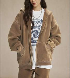 Acid Wash <b>Zip</b> <b>Up</b> Hoodies <b>Men</b> High Quality Cotton Blend Custom Logo Oversized Streetwear Fashion Hooded Sweatshirts - Product Image 2