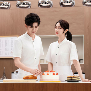 Sunyue Vente en gros de blouses de cuisine en coton mélangé, pas chères, manches courtes, unisexes, blouses de chef personnalisées, noires, pour la cuisine, le restaurant, le bar - Product Image 4