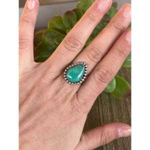 Kingman <b>Turquoise</b> Sterling Silver <b>Ring</b> Size 5.75-Navajo Handmade Statement Jewelry - Product Image 2