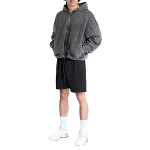 Sweat-shirt à capuche pour homme de haute qualité, personnalisé, à épaules tombantes, zippé, vintage, délavé, ample, surdimensionné, avec poche zippée - Product Image 4