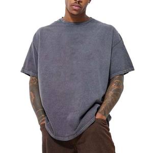 Camiseta transpirable de punto de gran tamaño Vintage para hombre 100% algodón 220GSM lavado ácido peso pesado personalizado en blanco hombro caído de talla grande - Product Image 2