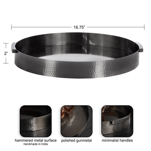 Plateau rond en métal noir de style, plateau à thé pour la maison, haute valeur esthétique, pour fruits, gobelets à eau, fêtes, plateau de service - Product Image 6