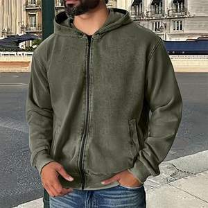 Venta al por mayor OEM personalizado ácido lavado sudadera-Vintage Casual cremallera Streetwear pulóver para hombres 2025 - Product Image 2