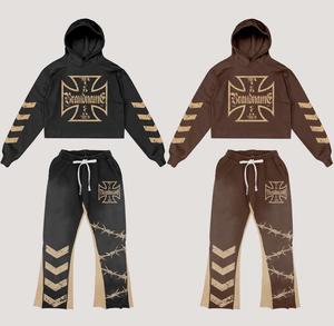 Design personnalisé de qualité supérieure 2 pièces strass acide lavage Streetwear survêtement sérigraphie jogging vintage pour hommes - Product Image 1