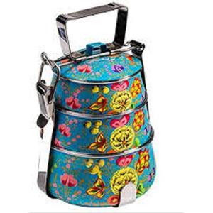 king Stainless Steel Lunch <b>Box</b> Steel Colored Printed Lunch <b>Box</b> 3 Tier Red and Yellow Color <b>Tiffin</b> Unique Design Handle <b>Tiffin</b> - Product Image 5