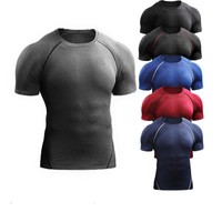 T-shirt de sport actif à col rond pour homme, personnalisé avec logo OEM, broderie, séchage rapide, respirant, compression, entraînement
