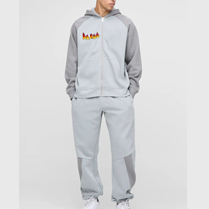 Chándales con logotipo personalizado OEM, sudadera holgada con cremallera y pantalones de chándal de pierna recta para hombre, conjunto de 2 piezas de bloque de color de gran tamaño para hombre - Product Image 4