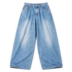 Jean baggy en denim 100 % coton pour homme, coupe extra large, ample, délavé clair, teint en pièce, pantalon décontracté OEM - Product Image 2