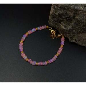 18K Gold & 925 Sterling Silver <b>Bracelet</b> Pink Ethiopian <b>Opal</b> Ball Shape for Gift - Product Image 2