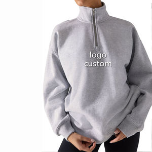 Sudadera con capucha de algodón polar para mujer, OEM ODM, con media cremallera, personalizada, de manga larga, holgada, para invierno - Product Image 3