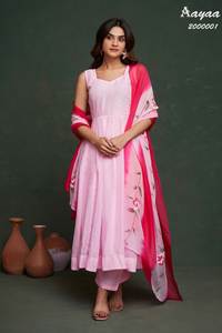 Obtener pedido Anarkali Full Flair Color Rosa bordado hasta el suelo Trendy Kurti & Pent con contraste Dupatta Set a precio mayorista - Product Image 6