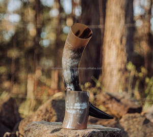 Best seller Polished Customized Handcrafted Natural Buffalo & Cow Ox Horn Drinking Viking Horns with Agate - Product Image 3