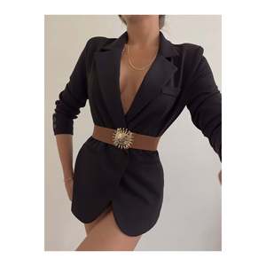 Ceinture élastique pour femme avec boucle dorée, ceinture pour veste, ceinture pour chemise, ceinture pour robe - Tan - Product Image 2