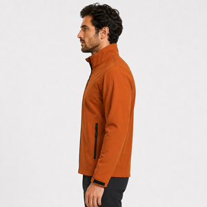 Veste softshell orange pour homme, col montant, fermeture éclair, coupe-vent, vêtement d'extérieur décontracté, coupe régulière, coque en polyester, couleur unie - Product Image 4