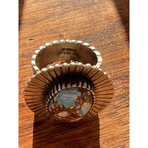 Navajo Golden Hill's <b>Statement</b> <b>Ring</b> Turquoise Sterling <b>Silver</b> Bezel Setting Vermeil Plating Geometric Size 7.75 Everyday Wear - Product Image 5