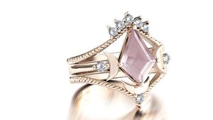 Anillo de compromiso clásico antiguo de plata de ley con cuarzo rosa, conjunto de anillos nupciales en forma de cometa para bodas y fiestas - Product Image 5