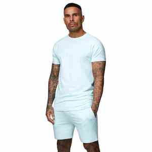 Ensembles courts d'été pour hommes en gros Logo personnalisé 100% coton 2 pièces ensembles boutonnés pour hommes - Product Image 1