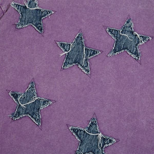 Camisetas lavadas con ácido de algodón con logotipo bordado personalizado, camiseta desgastada con parches de estrellas de gran tamaño para ropa de hombre - Product Image 4