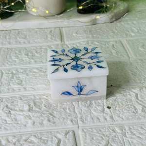 Handmade Marble Ring <b>Storage</b> Box Best Price Wholesale Blue Square Shape Inlay Floral Design Quality Jewelry <b>Boxes</b> Gifted Unique - Product Image 1