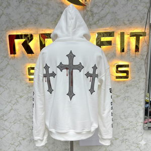 Sweat-shirt à capuche jaune zippé pour homme, style streetwear, imprimé motif ange 0126, logo Saint Front, coupe régulière, en molleton de coton, pour l'automne - Product Image 5