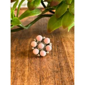 Pink Conch Opal <b>Statement</b> <b>Ring</b> in Sterling Silver-Boho Everyday Jewelry - Product Image 1