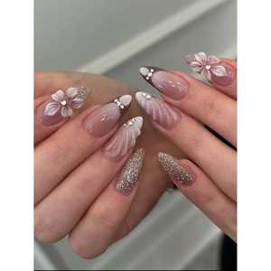 Blush Crystal Bloom Press-On Nail Art - Product Image 4