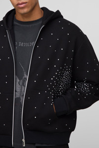 Dernier modèle de sweat à capuche et jogging personnalisés surdimensionnés avec strass zippés Survêtement respirant en coton mélangé avec strass - Product Image 4