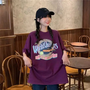 Camiseta informal con estampado universitario o para mujer, tela de franela de alta calidad, ajuste holgado, moda de verano para chicas de ciudad, venta al por mayor - Product Image 3