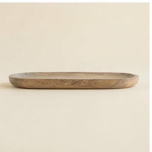 จานเสิร์ฟไม้มะม่วงทำมือ รูปทรงวงรี ลายดอกไม้สลัก สไตล์วาบิซาบิ - Product Image 3