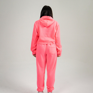 Ensemble de survêtement d'hiver pour femmes en gros, haut court, 100% coton, polaire uni, logo personnalisé, teinture unie, ensemble long 2 pièces - Product Image 5