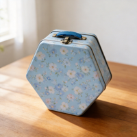 Boîte en fer blanc hexagonale de qualité alimentaire, emballage métallique sans soudure, emboutissée, avec couvercle à pression pour le stockage de biscuits, de bonbons et de friandises