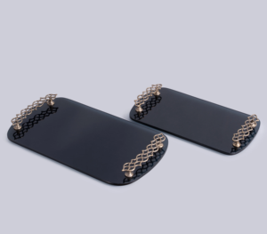 Plateau de service de luxe en laiton fait à la main avec poignées de feuilles ornées Plateau de boissons décoratif écologique pour les cadeaux de repas à la maison - Product Image 2