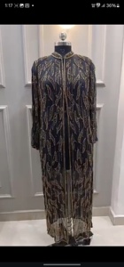 Kaftan Abaya traditionnel marocain musulman, perlé, fait à la main, bleu, nylon, polyester, robe maxi modeste à manches longues, nouveau design - Product Image 3