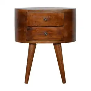 Mesa de cabeceira arredondada com gavetas Mesa de cabeceira em madeira maciça com gavetas Mesa de cabeceira em madeira de manga