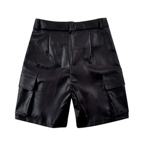 2025 Customized Men Solid Black Genuine Leather <b>Slim</b> <b>Fit</b> High Quality Anti-Wrinkle & Breathable <b>Shorts</b> in All Sizes Colors - Product Image 2