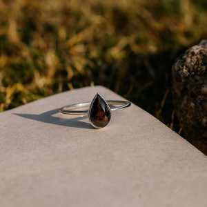 Handmade Pear <b>Garnet</b> <b>Ring</b> Minimalist Sterling <b>Silver</b> January Birthstone - Product Image 4
