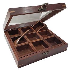 Caja de Especias Multifuncional de Madera Marrón Hecha a Mano, Ecológica, con Opción de Logotipo Personalizado, Excelente Almacenamiento de Cocina, Herramienta para 9 Especias y Hierbas - Product Image 2
