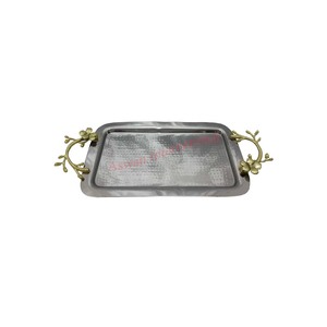 Customizable <b>Gold</b> Finished Metal <b>Tray</b> Flower Artwork Aswan International Brand CE Certified Excellent Workmanship Serving <b>Tray</b> - Product Image 4